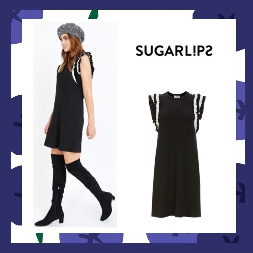 Sugarlips Charmaine Black/White Ruffle Dress Sz M